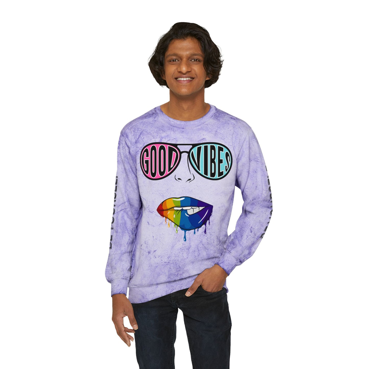 Color Blast Good Vibes Unisex Crewneck Sweatshirt - Perfect for Pride and Self-Expression