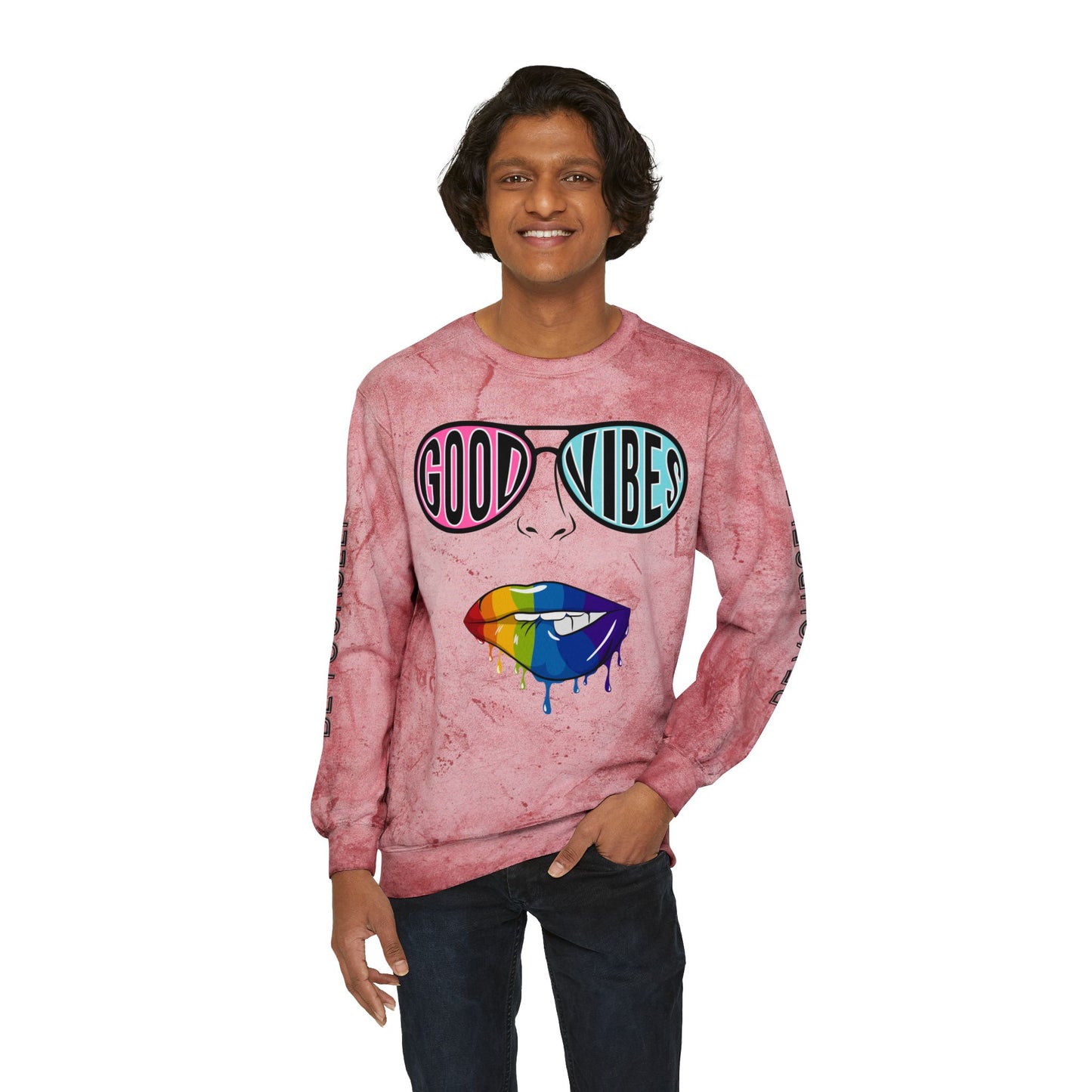 Color Blast Good Vibes Unisex Crewneck Sweatshirt - Perfect for Pride and Self-Expression