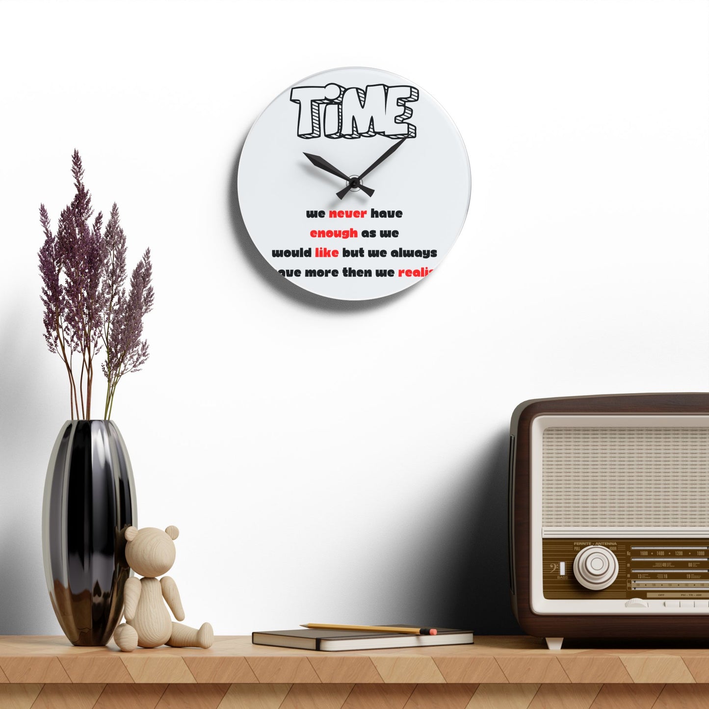 Inspirational Acrylic Wall Clock - 'Time' Design for Home Decor