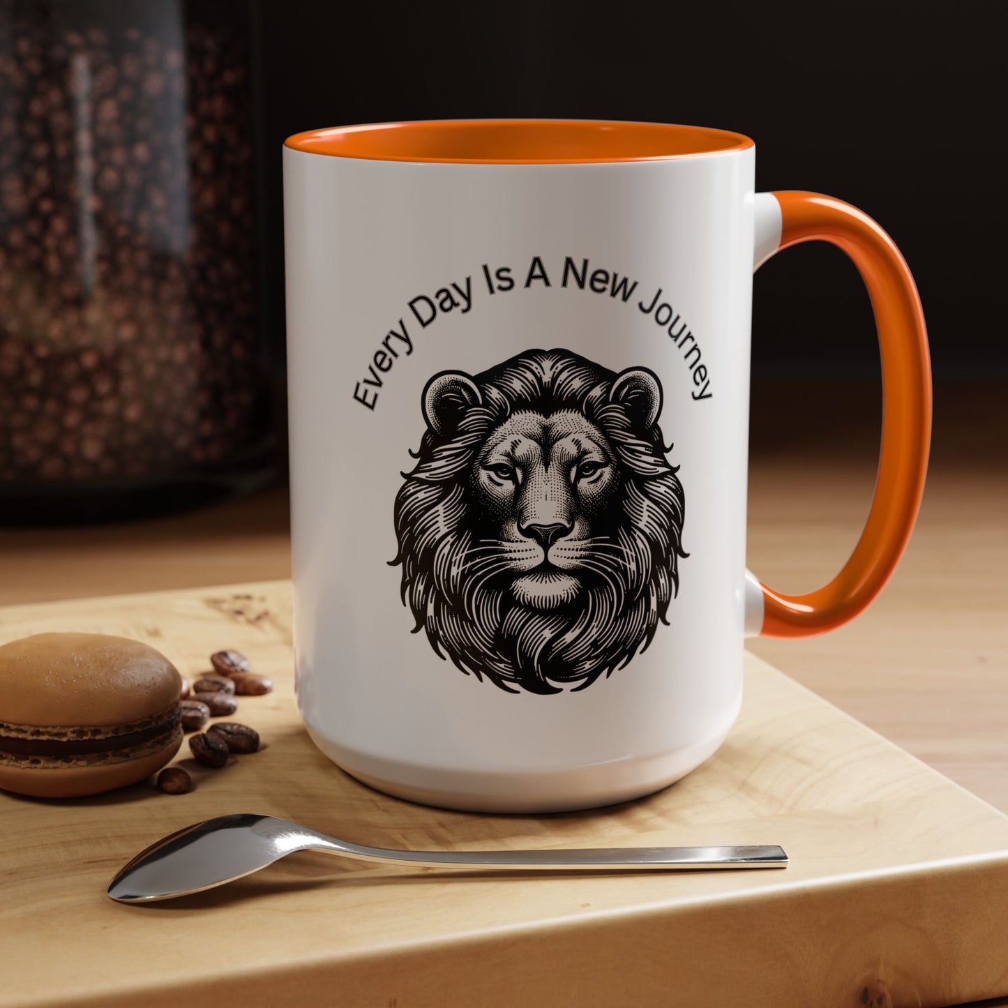 "Lion" Every day is a new Journey Two tone Accent Coffee Mug (11, 15oz)