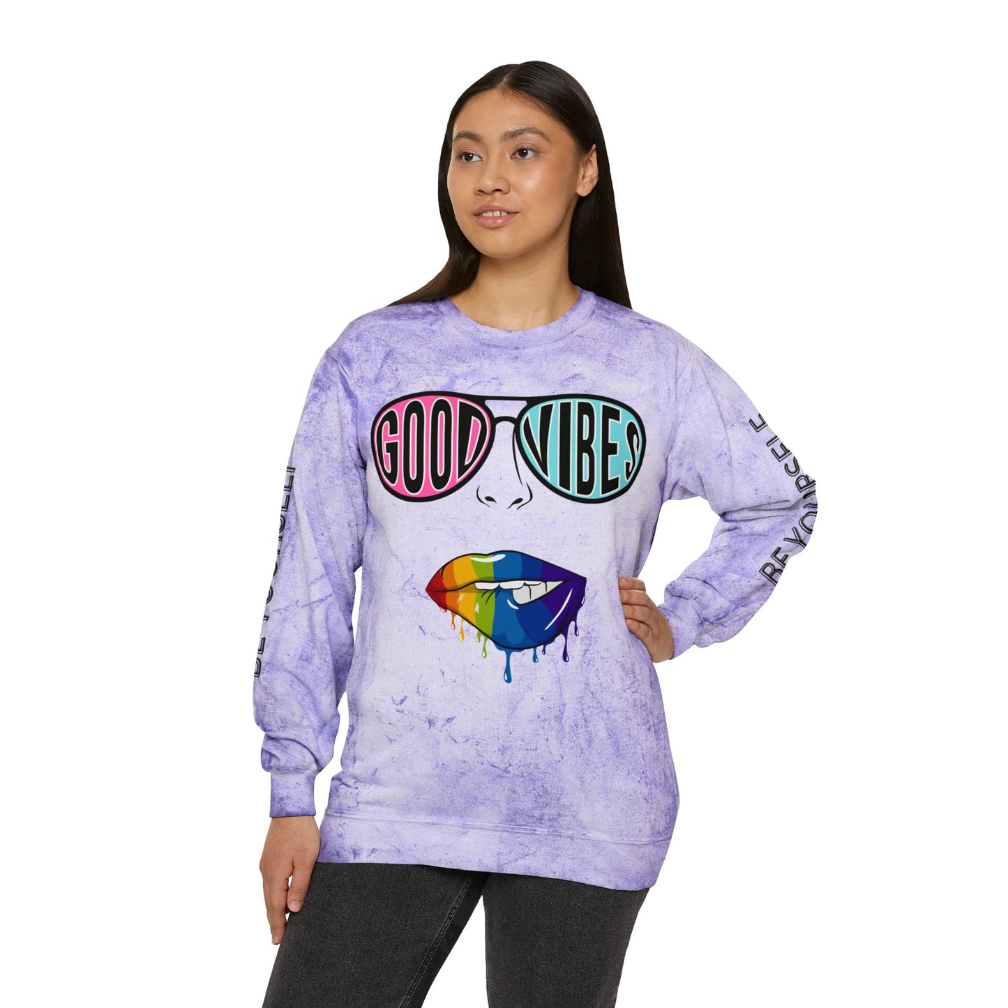 Color Blast Good Vibes Unisex Crewneck Sweatshirt - Perfect for Pride and Self-Expression