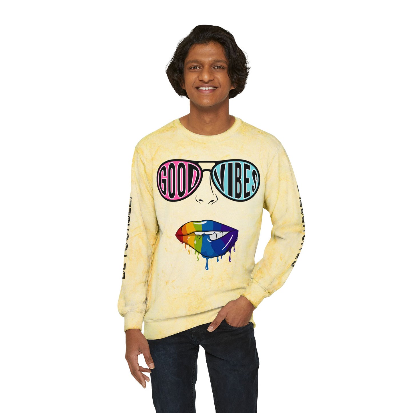 Color Blast Good Vibes Unisex Crewneck Sweatshirt - Perfect for Pride and Self-Expression