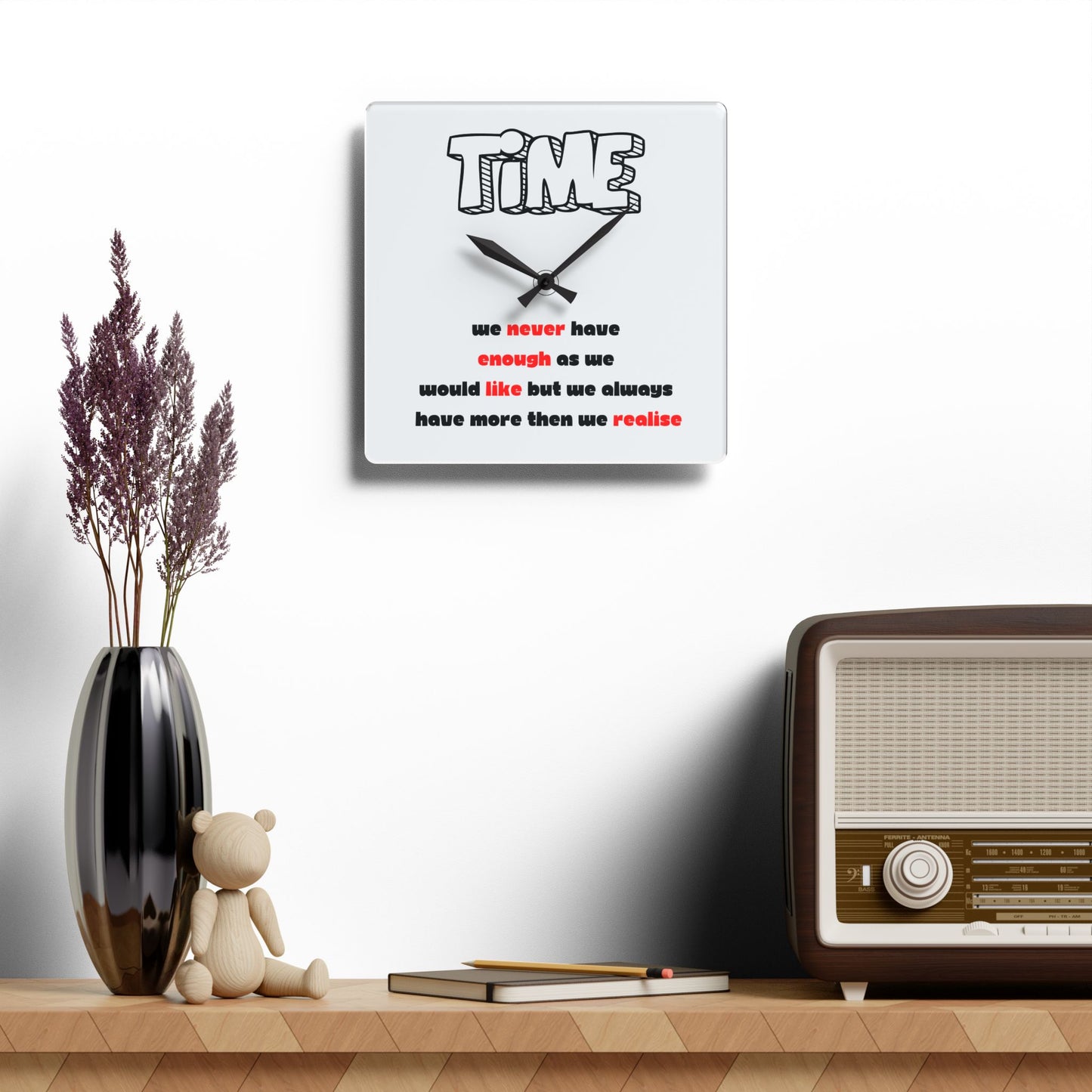 Inspirational Acrylic Wall Clock - 'Time' Design for Home Decor