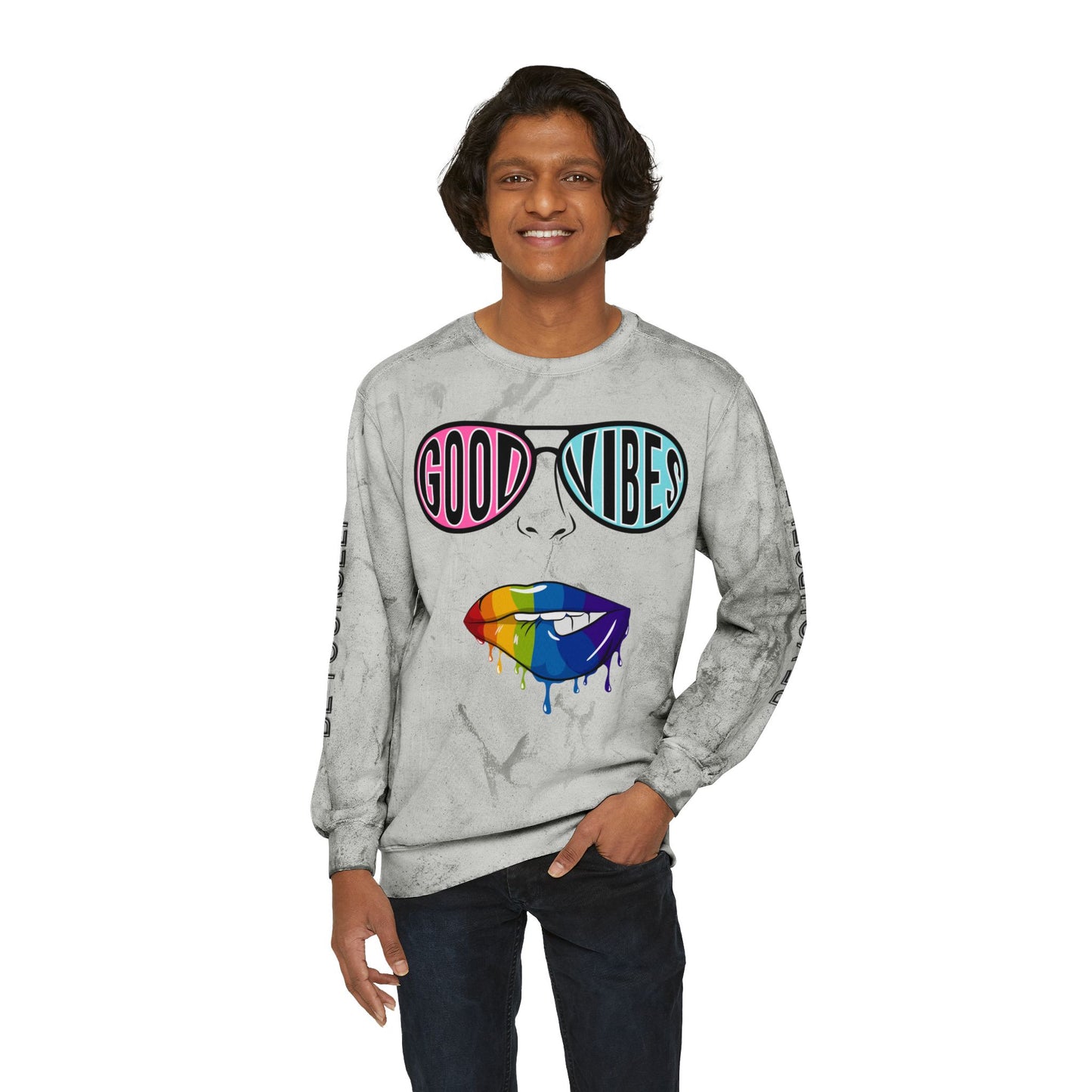 Color Blast Good Vibes Unisex Crewneck Sweatshirt - Perfect for Pride and Self-Expression