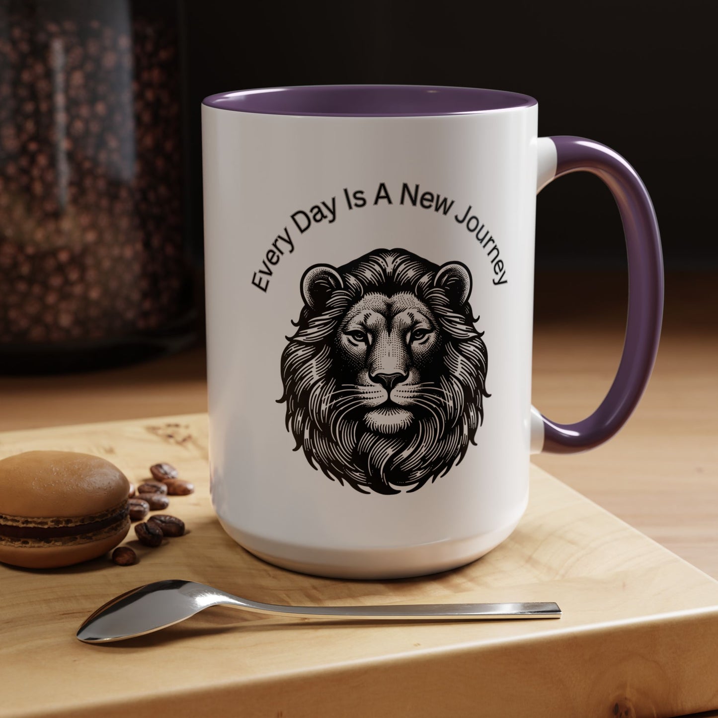 "Lion" Every day is a new Journey Two tone Accent Coffee Mug (11, 15oz)