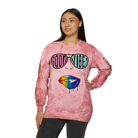 Color Blast Good Vibes Unisex Crewneck Sweatshirt - Perfect for Pride and Self-Expression