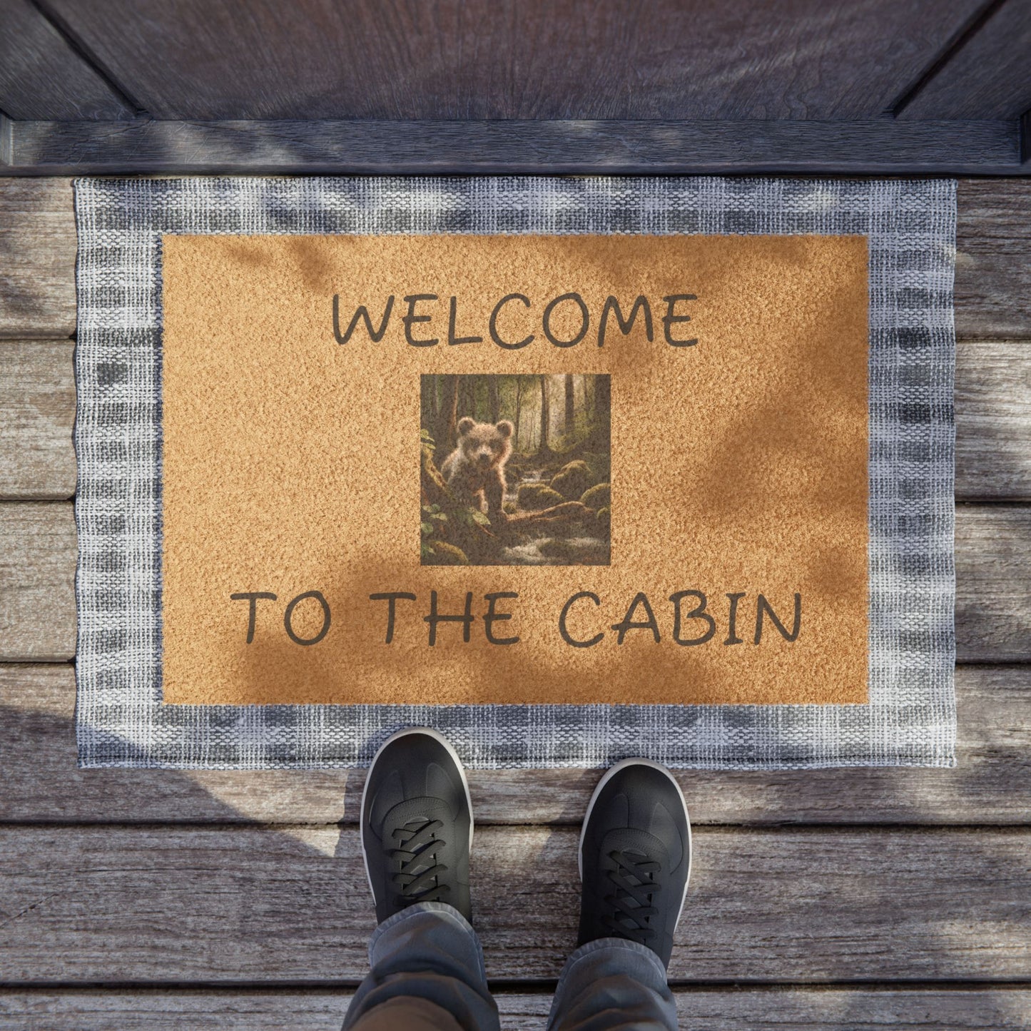 Welcoming bear cub doormat