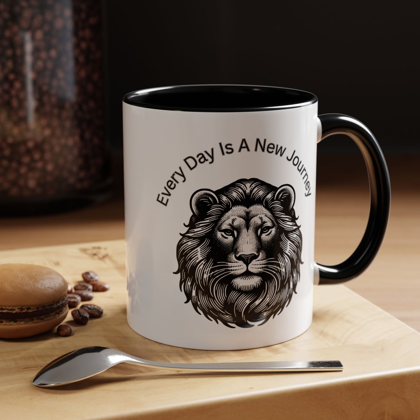 "Lion" Every day is a new Journey Two tone Accent Coffee Mug (11, 15oz)