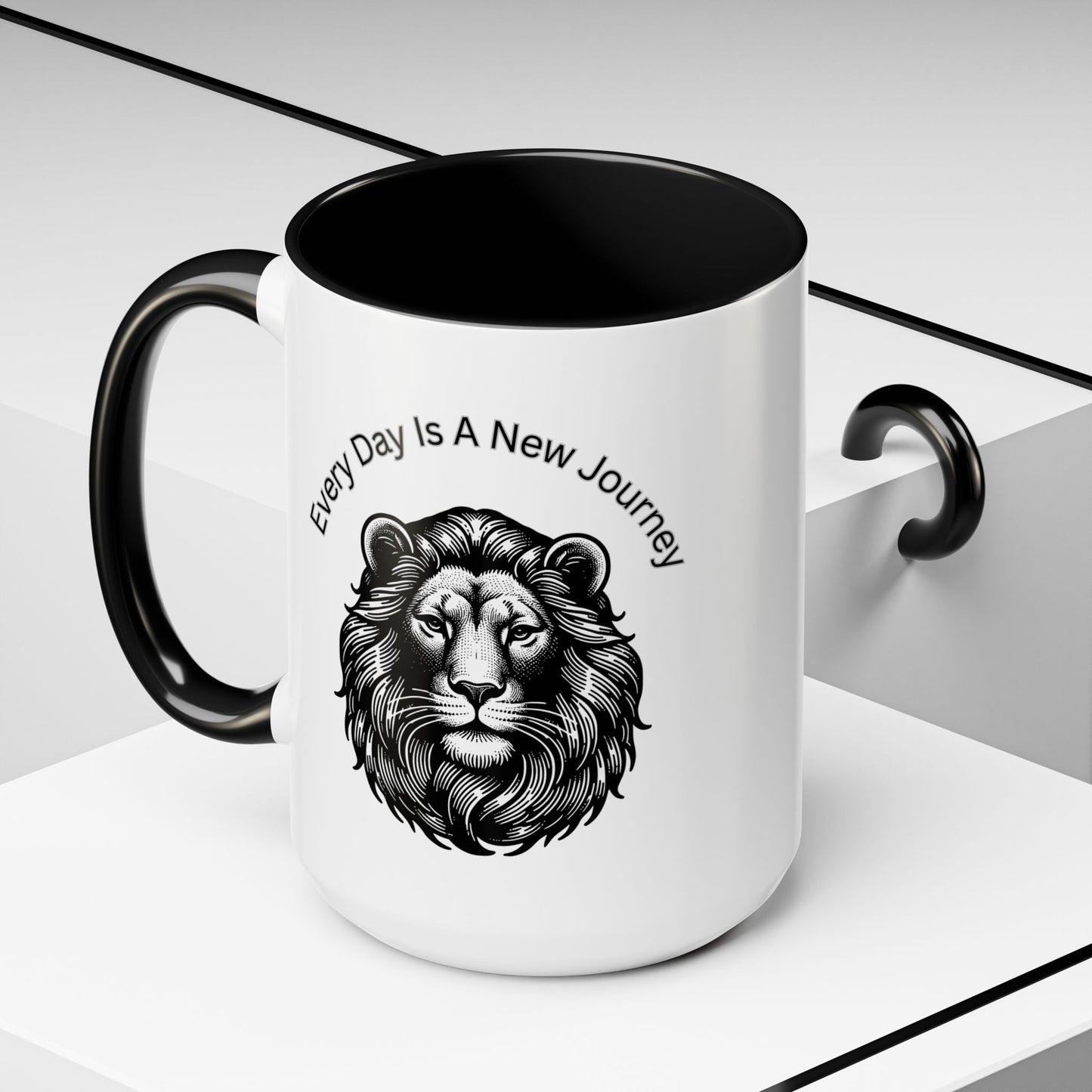 "Lion" Every day is a new Journey Two tone Accent Coffee Mug (11, 15oz)