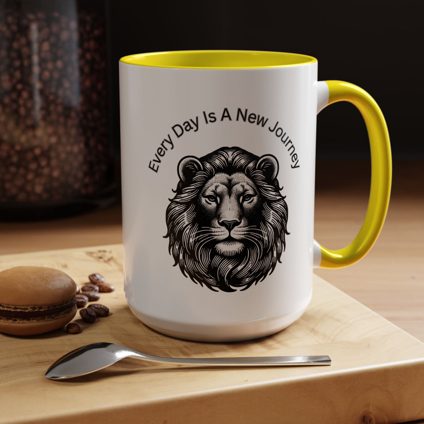 "Lion" Every day is a new Journey Two tone Accent Coffee Mug (11, 15oz)