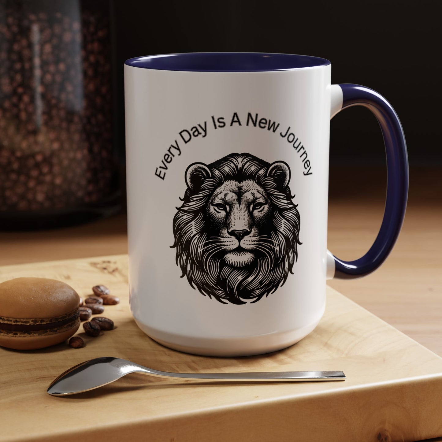 "Lion" Every day is a new Journey Two tone Accent Coffee Mug (11, 15oz)