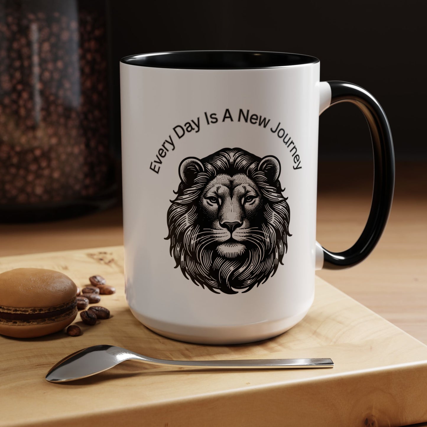 "Lion" Every day is a new Journey Two tone Accent Coffee Mug (11, 15oz)