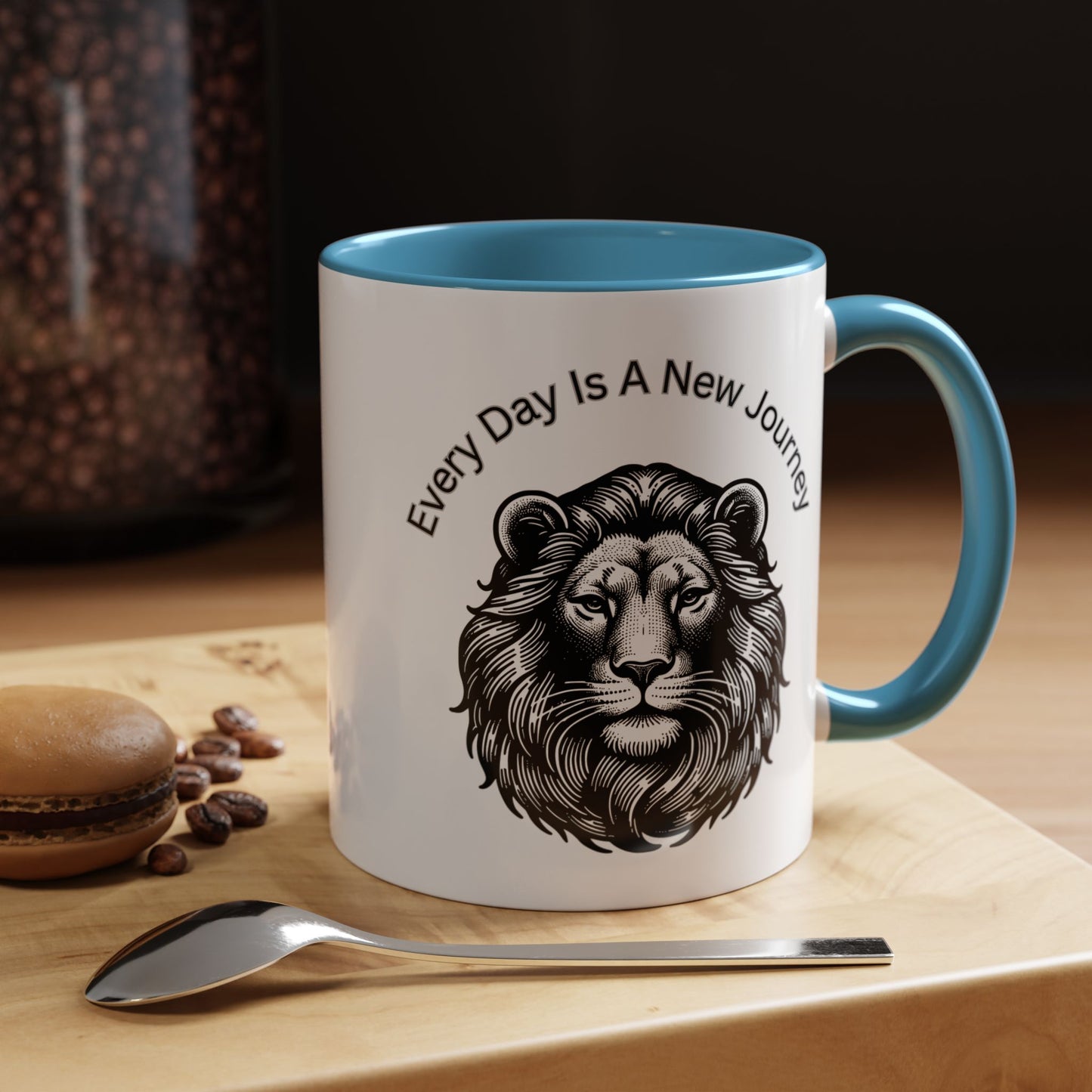 "Lion" Every day is a new Journey Two tone Accent Coffee Mug (11, 15oz)