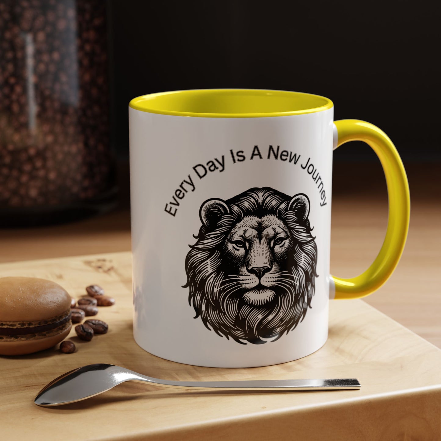 "Lion" Every day is a new Journey Two tone Accent Coffee Mug (11, 15oz)