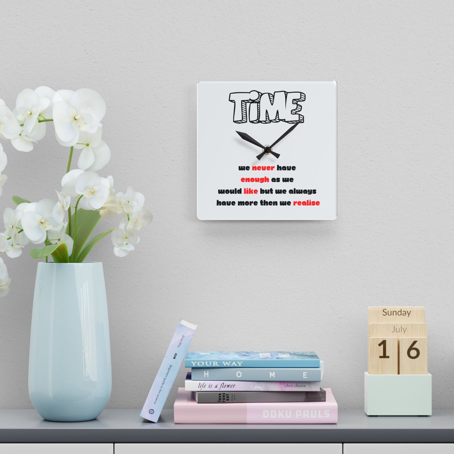 Inspirational Acrylic Wall Clock - 'Time' Design for Home Decor